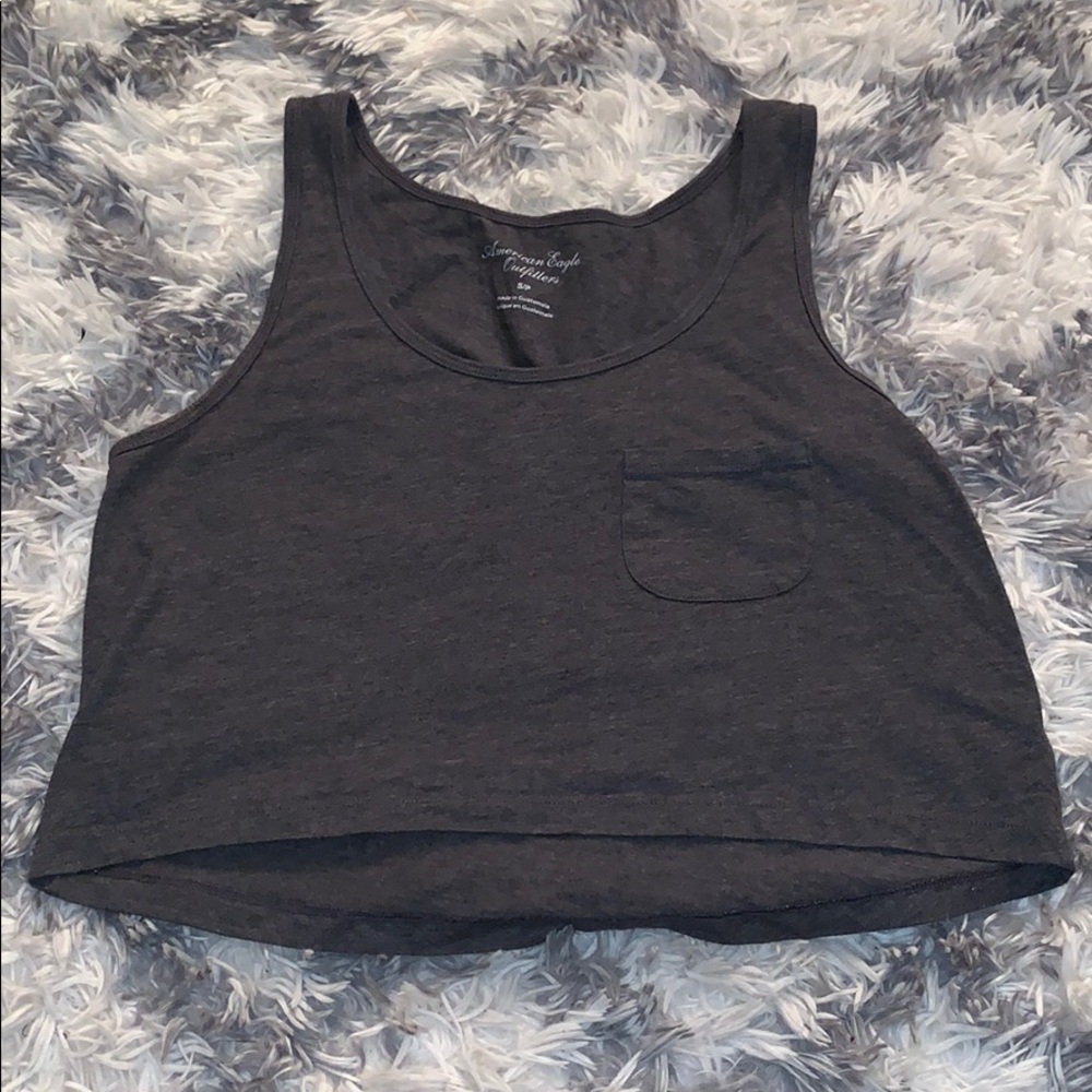 Charcoal grey tank crop top with left side pocket